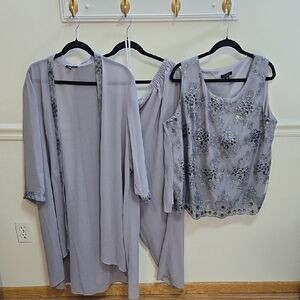 Elegant Gray Women's Blouse and Cardigan Set